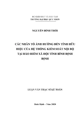 Luận văn thạc sĩ các nhân tố ảnh hưởng đến tính hữu hiệu của hệ thống kiểm soát nội bộ tại bảo hiểm xã hội tỉnh bình định