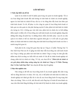 Luận văn tốt nghiệp phân tích tài chính và các giải pháp nhằm tăng cường năng lực tài chính tại công ty cổ phần thương mại và sản xuất hợp phát