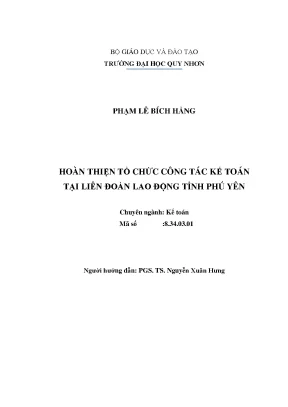 Luận văn thạc sĩ hoàn thiện tổ chức công tác kế toán tại liên đoàn lao động tỉnh phú yên