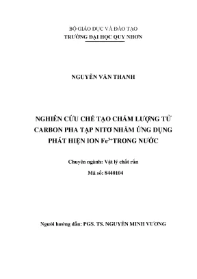 Luận văn thạc sĩ nghiên cứu chế tạo chấm lượng tử carbon pha tạp nitơ nhằm ứng dụng phát hiện ion fe3 trong nước