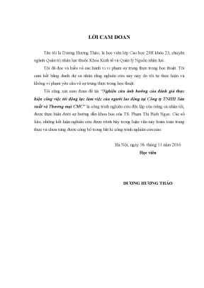Luận văn nghiên cứu ảnh hưởng của đánh giá thực hiện công việc tới động lực làm việc của người lao động tại công ty tnhh sản xuất và thương mại cmc