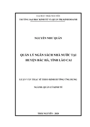 Luận văn thạc sĩ quản lý ngân sách nhà nước tại huyện bắc hà tỉnh lào cai
