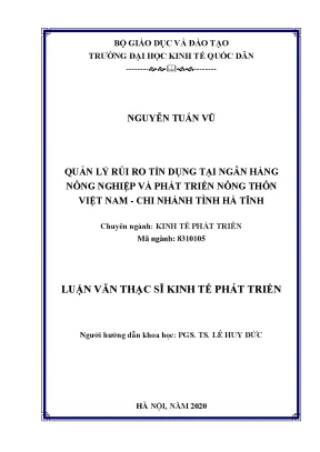 Luận văn quản lý rủi ro tín dụng tại ngân hàng nông nghiệp và phát triển nông thôn việt nam chi nhánh hà tĩnh