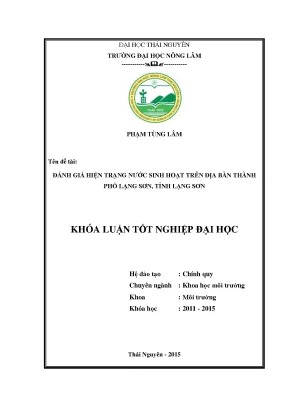Luận văn thạc sĩ đánh giá thực trạng chất lượng nước sinh hoạt tại thành phố lạng sơn tỉnh lạng sơn
