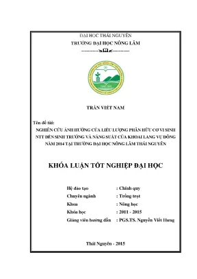 Luận văn thạc sĩ nghiên cứu ảnh hưởng của liều lượng phân hữu cơ vi sinh ntt đến sinh trưởng và năng suất của khoai lang vụ đông năm 2014 tại trường đại học nông lâm thái nguyên