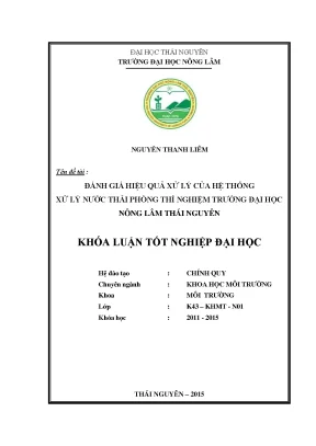 Luận văn thạc sĩ đánh giá hiệu quả xử lý của hệ thống xử lý nước thải phòng thí nghiệm trường đại học nông lâm thái nguyên