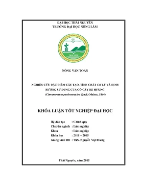 Luận văn thạc sĩ nghiên cứu đặc điểm cấu tạo tính chất cơ lý và định hướng sử dụng của gỗ re hương