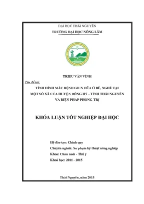Luận văn thạc sĩ tình hình mắc bệnh giun đũa ở bê nghé tại một số xã của huyện đồng hỷ tỉnh thái nguyên và biện pháp phòng trị