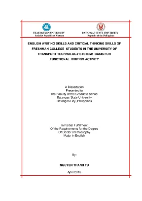 Luận văn thạc sĩ english writing skills and critical thinking skills of freshman college students in the university of transport technology system basis for functional writing activity