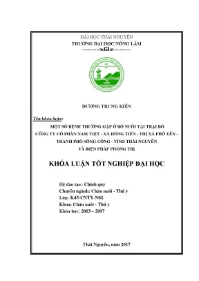 Luận văn một số bệnh thường gặp ở bò nuôi tại trại bò công ty cổ phần nam việt xã hồng tiến thị xã phổ yên thành phố sông công tỉnh thái nguyên
