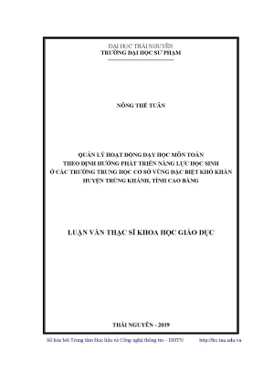 Luận văn thạc sĩ quản lý hoạt động dạy học môn toán theo định hướng phát triển năng lực học sinh ở các trường trung học cơ sở vùng đăc biệt khó khăn huyện trùng khánh tỉnh cao bằng