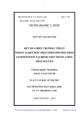 Luận văn thạc sĩ kết quả điều trị phẫu thuật thoát vị bẹn mắc phải theo phương pháp lichtenstein tại bệnh viện trung ương thái nguyên