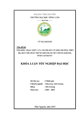 Luận văn thạc sĩ tìm hiểu nhận thức của người dân về môi trường trên địa bàn thị trấn trùng khánh huyện trùng khánh tỉnh cao bằng