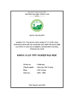 Luận văn thạc sĩ nghiên cứu ứng dụng công nghệ xử lý nước thải sinh hoạt bằng bể lọc sinh học kết hợp với màng mbr tại công ty giầy da everbest