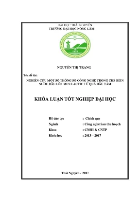 Luận văn nghiên cứu một số thông số công nghệ trong chế biến nước dâu lên men lactic từ quả dâu tằm