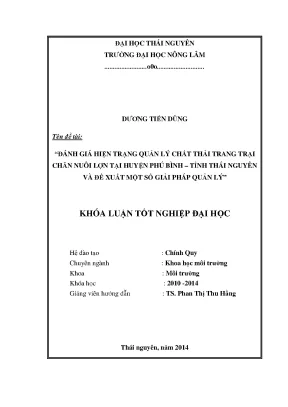 Luận văn thạc sĩ đánh giá hiện trạng quản lý chất thải trang trại chăn nuôi lợn tại huyện phú bình tỉnh thái nguyên và đề xuất một số phương pháp quản lý