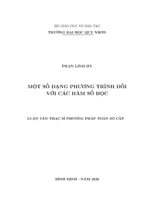 Luận văn thạc sĩ một số dạng phương trình đối với các hàm số học