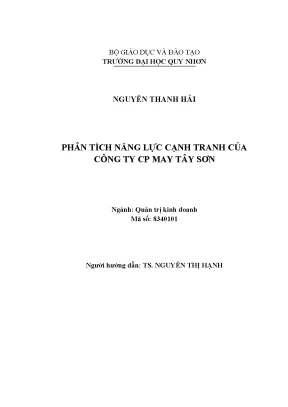 Luận văn thạc sĩ phân tích năng lực cạnh tranh của công ty cổ phần may tây sơn