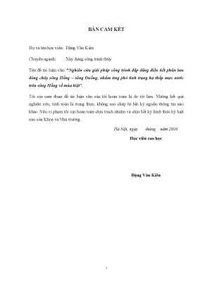 Luận văn thạc sĩ nghiên cứu giải pháp công trình đập dâng điều tiết phân lưu dòng chảy sông hồng sông đuống nhằm ứng phó tình trạng hạ thấp mực nước trên sông hồng về mùa kiệt