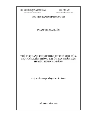 Luận văn thạc sĩ thủ tục hành chính theo cơ chế một cửa một cửa liên thông tại ủy ban nhân dân cấp huyện tỉnh cao bằng