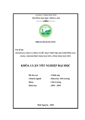 Luận văn thạc sĩ đánh giá chất lượng nước mặt trên địa bàn phường gia sàng thành phố thái nguyên tỉnh thái nguyên