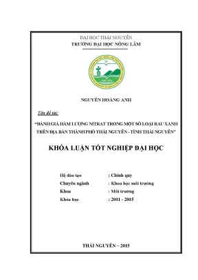Luận văn thạc sĩ đánh giá hàm lượng nitrat trong một số loại rau xanh trên địa bàn thành phố thái nguyên tỉnh thái nguyên
