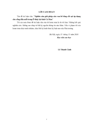 Luận văn thạc sĩ nghiên cứu giải pháp cửa van bê tông cốt sợi áp dụng cho cống đầu mối trong ô thủy lợi tỉnh cà mau