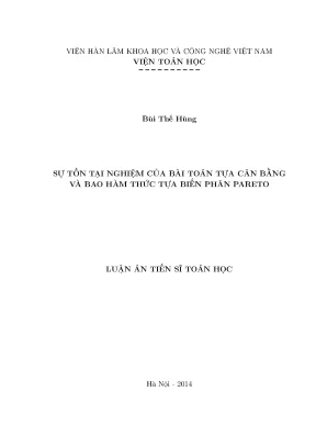 Luận văn thạc sĩ sự tồn tại nghiệm của bài toán tựa cân bằng và bao hàm thức tựa biến phân pareto