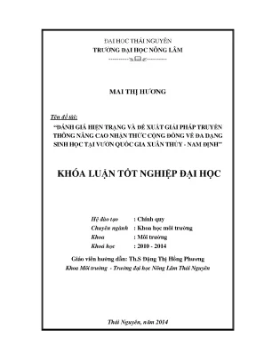 Luận văn thạc sĩ đánh giá hiện trạng và đề xuất giải pháp truyền thông nâng cao nhận thức cộng đồng về đa dạng sinh học tại vườn quốc gia xuân thủy nam định