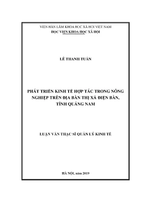 Luận văn thạc sĩ phát triển kinh tế hợp tác trong nông nghiệp trên địa bàn thị xã điện bàn tỉnh quảng nam