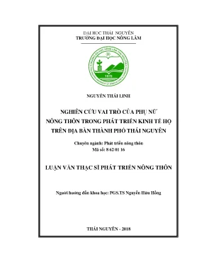 Luận văn nghiên cứu vai trò của phụ nữ nông thôn trong phát triển kinh tế hộ trên địa bàn thành phố thái nguyên