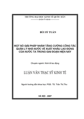 Luận văn một số giải pháp nhằm tăng cường công tác quản lý nhà nước về xuất khẩu lao động của nước ta trong giai đoạn hiện nay