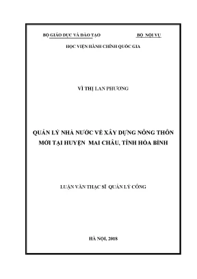 Luận văn thạc sĩ quản lý nhà nước về xây dựng nông thôn mới tại huyện mai châu tỉnh hòa bình