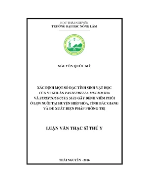 Luận văn thạc sĩ xác định một số đặc tính sinh vật học của vi khuẩn pasteurella multocida và streptococcus suis gây bệnh viêm phổi ở lợn nuôi tại huyện hiệp hòa tỉnh bắc giang và đề xuất biện pháp phòng trị