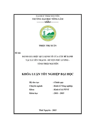 Luận văn thạc sĩ đánh giá hiệu quả kinh tế của cây bí xanh tại xã yên trạch huyện phú lương tỉnh thái nguyên