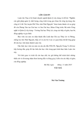 Luận văn thạc sĩ nghiên cứu giải pháp quản lý chất lượng công trình trong giai đoạn thi công áp dụng cho cống số 6 đê chã huyện phổ yên tỉnh thái nguyên