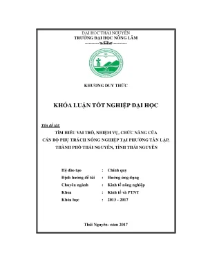 Luận văn tìm hiểu vai trò chức năng nhiệm vụ của cán bộ nông nghiệp phường tân lập thành phố thái nguyên thái nguyên