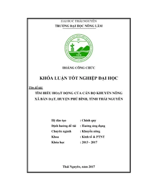 Luận văn tìm hiểu các hoạt động khuyến nông của cán bộ khuyến xã bàn đạt huyện phú bình tỉnh thái nguyên