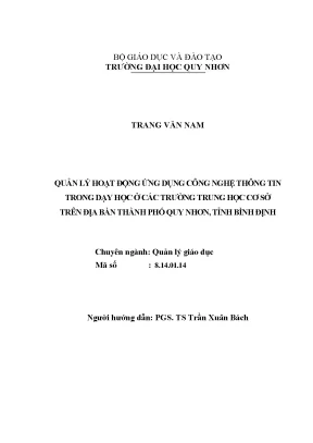 Luận văn thạc sĩ quản lý hoạt động ứng dụng công nghệ thông tin trong dạy học ở các trường trung học cơ sở trên địa bàn thành phố quy nhơn tỉnh bình định