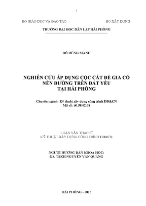 Luận văn thạc sĩ kĩ thuật nghiên cứu áp dụng cọc cát để gia cố nền đường trên đất yếu tại hải phòng