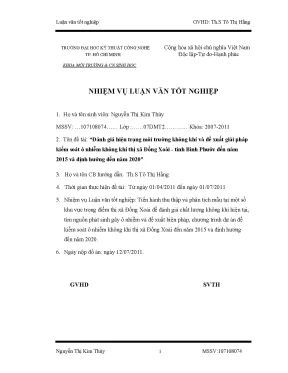 Luận văn tốt nghiệp đánh giá hiện trạng môi trường không khí và đề xuất giải pháp kiểm soát ô nhiễm không khí thị xã đồng xoài tỉnh bình phước đến năm 2015 và định hướng đến năm 2020