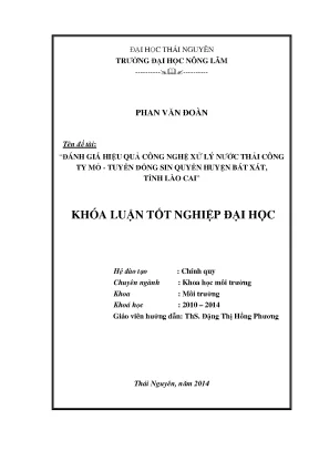 Luận văn thạc sĩ đánh giá hiệu quả công nghệ xử lý nước thải công ty mỏ tuyển đồng sin quyền huyện bát xát tỉnh lào cai