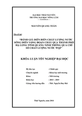 Luận văn thạc sĩ đánh giá diễn biến chất lượng nước sông diễn vọng đoạn chảy qua thành phố hạ long tỉnh quảng ninh thông qua chỉ số chất lượng nước wqi giai đoạn 2013 2014