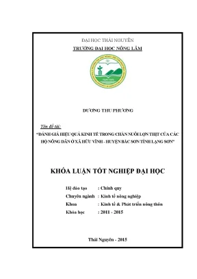 Luận văn thạc sĩ đánh giá hiệu quả kinh tế trong chăn nuôi lợn thịt của các hộ nông dân ở xã hữu vĩnh huyện bắc sơn tỉnh lạng sơn