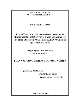 Luận văn thạc sĩ ảnh hưởng của việc bổ sung egg stimulant indonesia đến khả năng sản xuất của gà bố mẹ ai cập lai với hai phương thức nuôi nhốt và bán nuôi nhốt tại tỉnh vĩnh phúc