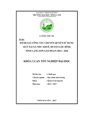 Luận văn đánh giá công tác chuyển quyền sử dụng dấy tại xã như khuê huyện lộc bình tỉnh lạng sơn giai đoạn 2014 2016