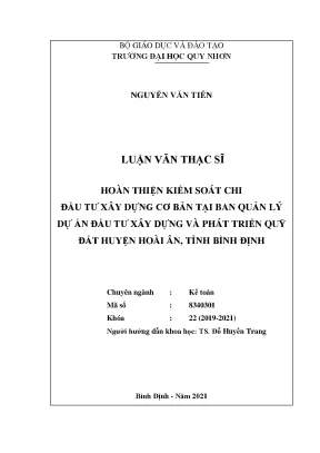 Luận văn thạc sĩ hoàn thiện kiểm soát chi đầu tư xây dựng cơ bản tại ban quản lý dự án đầu tư xây dựng huyện hoài ân tỉnh bình định
