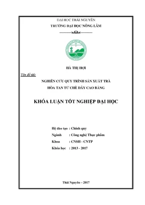 Luận văn nghiên cứu quy trình sản xuất trà hòa tan từ chè dây cao bằng