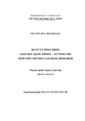 Luận văn thạc sĩ quản lý hoạt động giáo dục quốc phòng an ninh cho sinh viên trường cao đẳng bình định