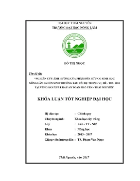 Luận văn nghiên cứu ảnh hưởng phân bón hữu cơ sinh học nông lâm 16 đến sinh trưởng và phát triển của rau cải bẹ ở vùng sản xuất rau an toàn phổ yên thái nguyên